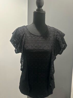 Black Lace Flutter Sleeve Blouse